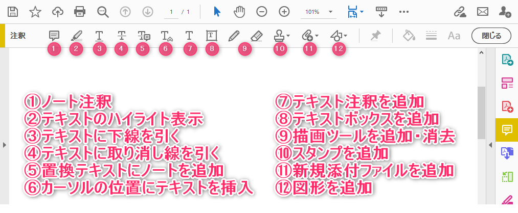 Adobe Acrobat Readerの注釈ツールでできること